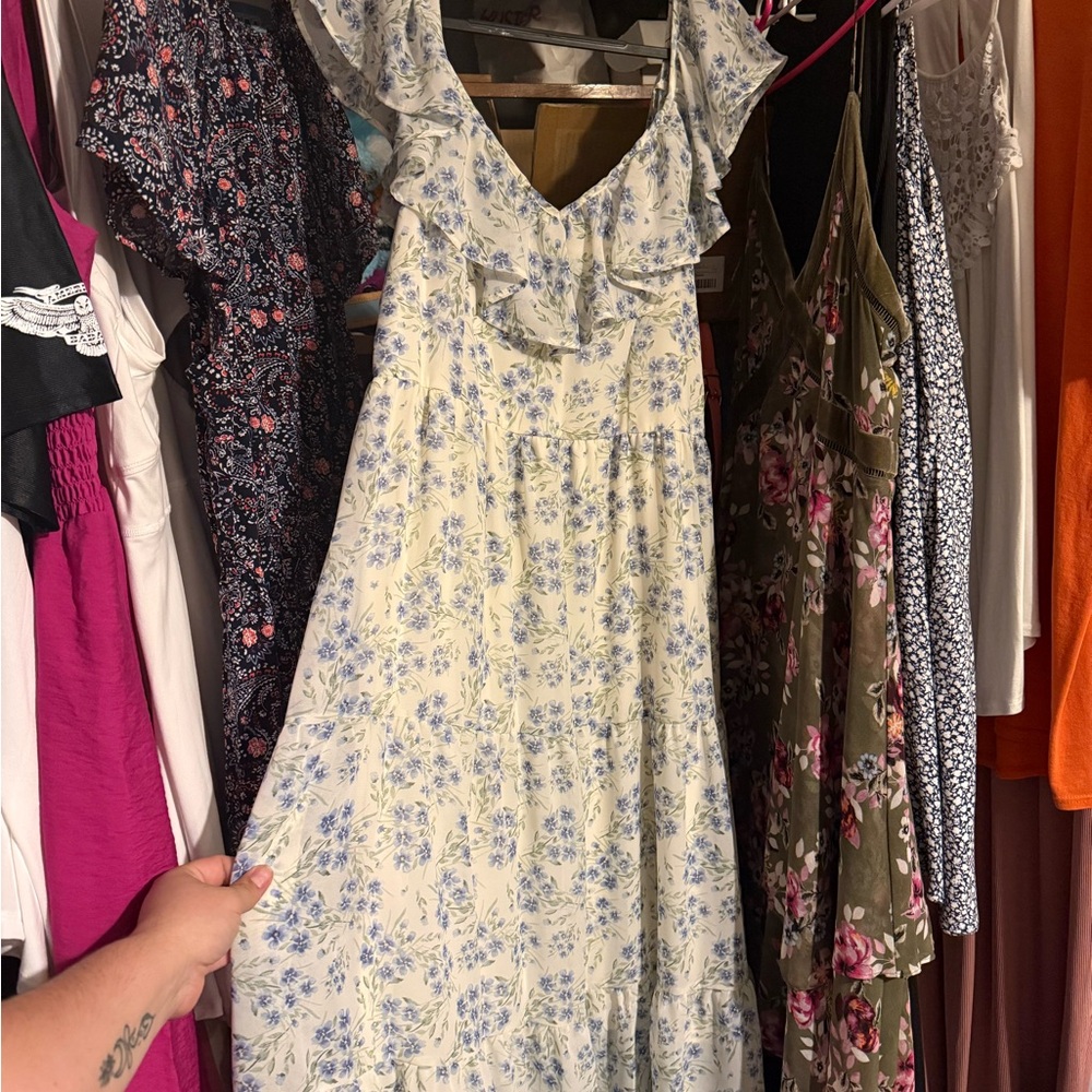 Kohl's Cream Maxi Dress with Blue Floral Print